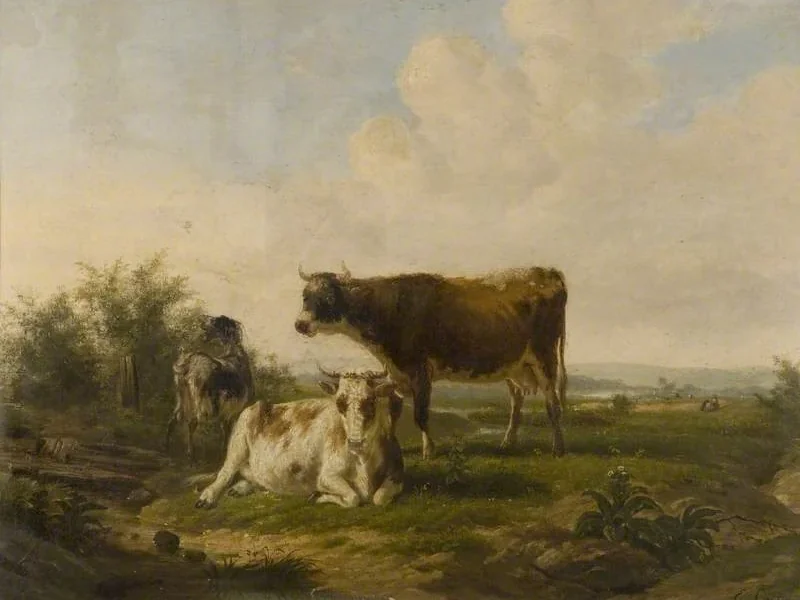 1811-Emile Victor Cartier - Paesaggio con mucche